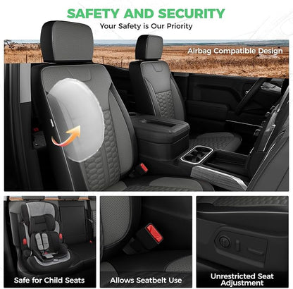 Custom Leather Seat Covers for Silverado/Sierra 1500 2019-2026, 2500HD 3500HD 2020-2026 Crew Cab Full Set with Jump Seat Cover (Armrest Storage Version Only), Truck Accessories