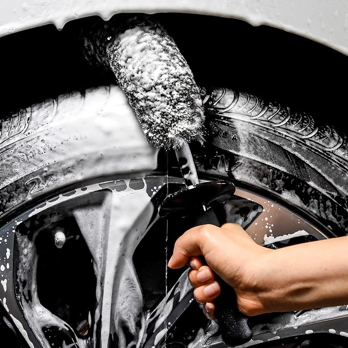 Car Wheel Rim Brush Kit, Woolies Wheel Brush, Car Cleaning Brush Fiber Rod, Steel Ring Fiber Cleaning Brush, Long Non-Slip Handle Clean Brush, Great to Clean Car Wheel Rim