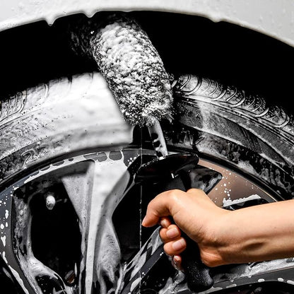 Car Wheel Rim Brush Kit, Woolies Wheel Brush, Car Cleaning Brush Fiber Rod, Steel Ring Fiber Cleaning Brush, Long Non-Slip Handle Clean Brush, Great to Clean Car Wheel Rim