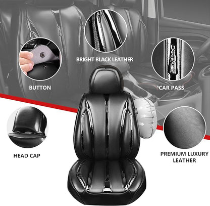 CAR PASS Ultra+ Nappa Patent Leather Car Seat Covers Full Set Universal Cushioned,Soft Breathable Waterproof Anti-Slip Driver Seats Backrest for SUV Pick-up Truck Sedan,5 Seats Aether Lustre All Black