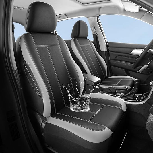 HChengkikz Car seat Covers Front Seat, Waterproof Neoprene Seat Covers, Airbag Compatible, Universal Fit Automotive Seat Covers for Most Cars, Trucks, SUVs (Black + LightGray)