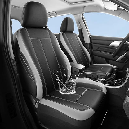 HChengkikz Car Seat Covers Full Set, Waterproof Neoprene Car seat Covers, Airbag Compatibable, All Season Protection Universal for Most Cars, Trucks, SUVs (Black + LightGray)