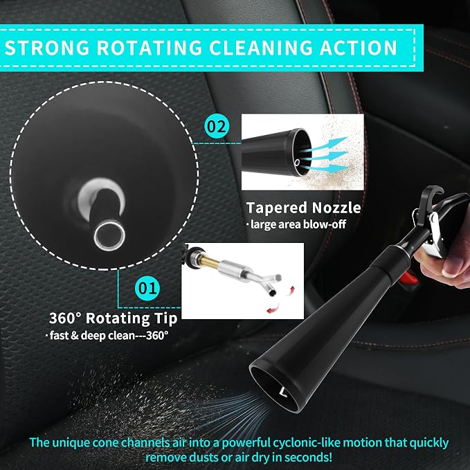 GOCCIDA Car Dry Cleaning Gun,Tornado Air Gun,High Pressure Air Blow Gun,Fast Interior Dryer Car Detailing Kit,Vortex Air Cleaning Tool for Car Detailing(2 Set Nozzle)