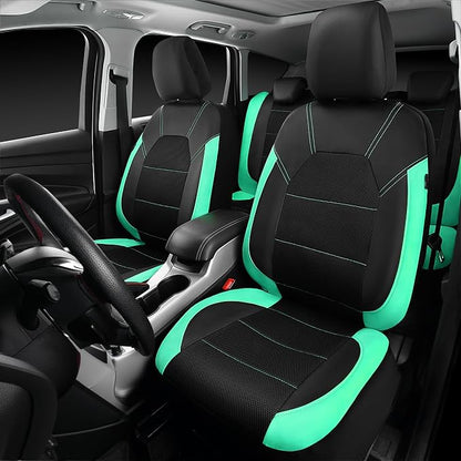 CAR PASS Leather Seat Covers, Breathable Universal Car Seat Cover Full Set for Cute Women Girly,Super 5mm Composite Sponge Inside,Airbag Compatible Fits Most Auto,SUVs,Trucks,Vans(Full Set,Black&Mint)