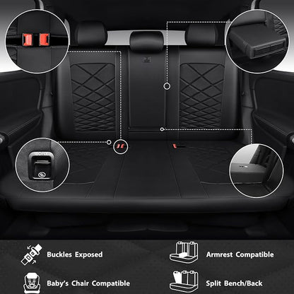 CAR PASS Luxury Nappa Leather Seat Covers Full Set, Water Resistant Faux Leather Seat Covers with Lumbar Support, Comfortable Automotive Seat Covers Universal Fit for SUV Sedan Van Truck, Solid Black
