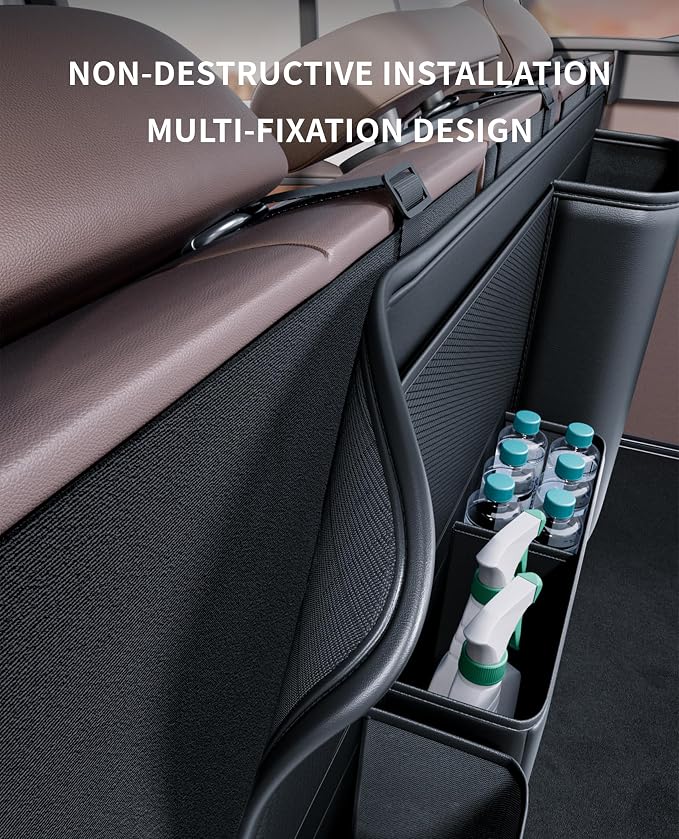 PU Leather Trunk Organizer for SUV, Sedan & Truck | Durable & odor-free rigid PU, 36in vertical storage with 4 pockets, shape-locked & water-wipeable, expands trunk room