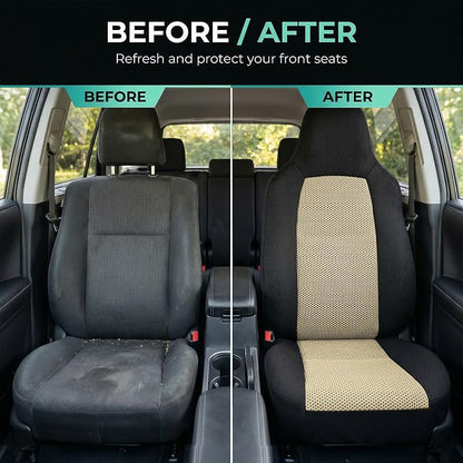 FH Group Automotive Front Car Seat Covers for SUV, Trucks, Sedan and More - Universal Fit Front High Back Design Interior Accessories - 3D Mesh Fabric Center Panel - Beige