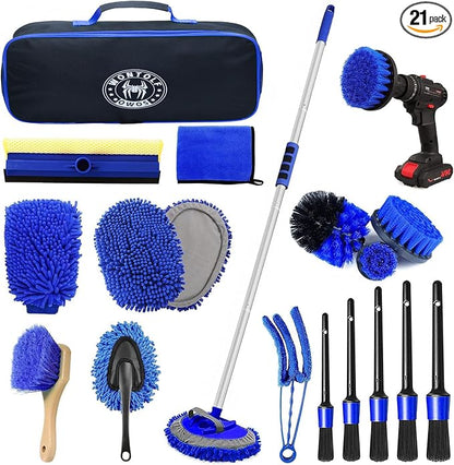 Wontolf 62'' Car Wash Brush Kit with Long Handle, Microfiber Car Wash Mop Mitt, Car Cleaning Detailing Kit, Exterior Interior Car Cleaning Supplies for Cars RV Truck Boat
