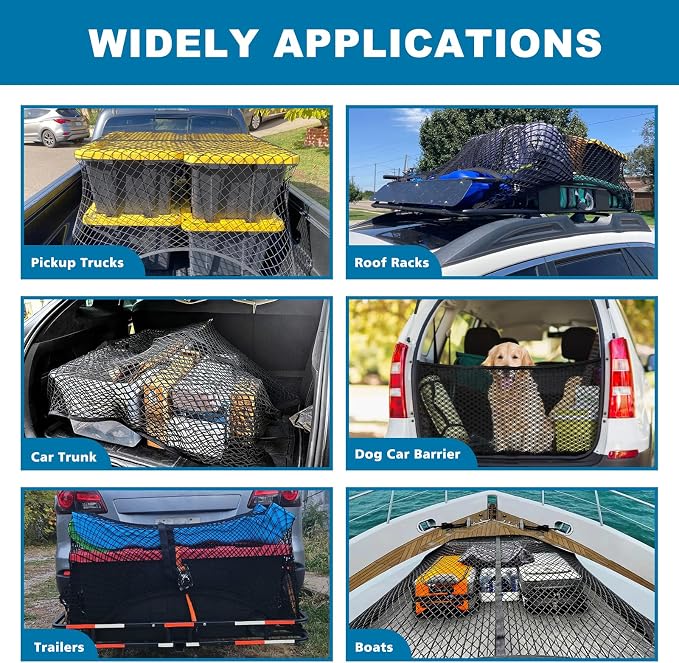 Cargo Net for Pickup Truck Bed, Highly Elastic Truck Bed Cargo Net, 4' X 4' Stretchable to 8' X 8', Cargo Mesh Organizer, for Daily Light Loads of Trucks