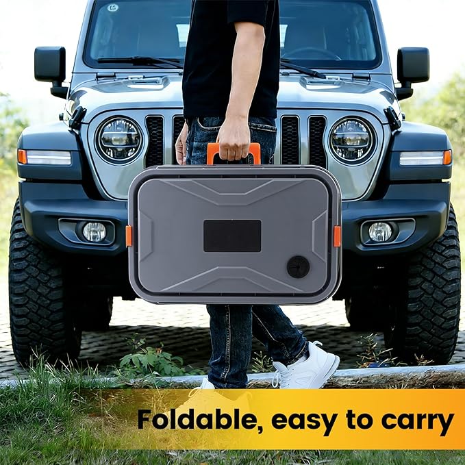 Collapsible Bucket 5.8 Gallon for Car Washing with Wheels, Drain Plug, Universal Connectors for Cordless Pressure Washer, Foldable Car Wash Bucket for Car,Mop Cleaning, Camping, RV, Pet Bath