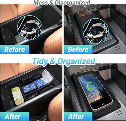 Center Console Organizer Compatible with 2025-2026 Toyota Camry Accessories, Armrest Storage Box Glove Organizer Tray Secondary Insert Charging Zone Anti-Slip Mat with Sunglasses