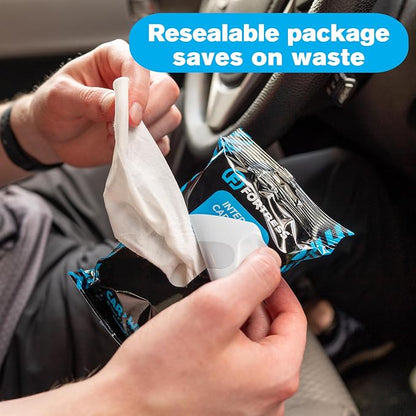 Fortress Car Interior Wipes with Microfiber Cloth (25 ct, Pack of 4) for Car Interior Cleaning, Dashboard, Seats, Detailing, and Steering Wheel [Travel Size] Skin-Safe Car Interior Cleaner Supplies