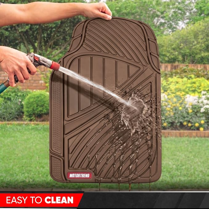 Motor Trend FlexTough Performance All Weather Rubber Car Floor Mats - 3 Piece Floor Mats Automotive Liners for Cars Truck SUV, Heavy-Duty Waterproof (Brown)