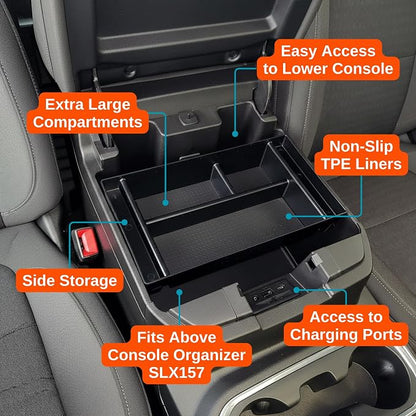 Vehicle OCD Center Console Divider & Tray Organizer for Chevy Silverado 1500 / GMC Sierra 1500 (2019-2021) & 2500/3500 HD (2020-2023) (Full Console w/Bucket Seats ONLY) - Made in USA - SLX506
