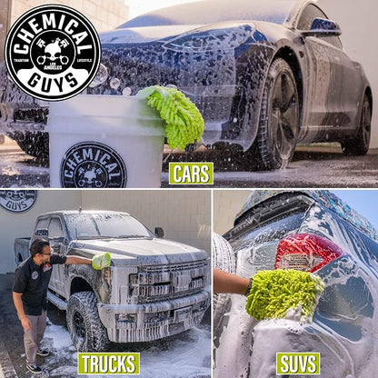 Chemical Guys Chenille Premium Scratch-Free Microfiber Wash Mitt for Car Washing - Lime Green,Ultra-Soft Car Wash Glove,Swirl-Free Finish,Safe for Trucks,SUVs,Motorcycles,and More,(Pack of 12)