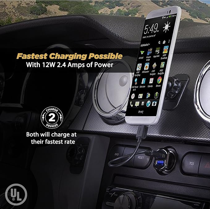 Scosche USBC242M ReVolt Universal Cigarette Lighter Multi Device Compact Dual Port USB Car Charger, Fast Charge Two Devices Simultaneously, Black