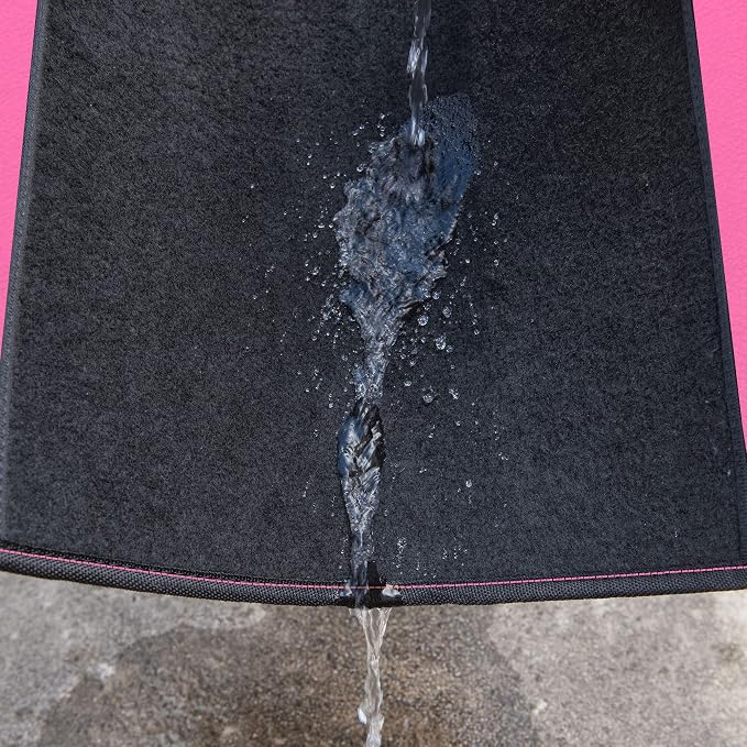 CAR PASS Rainbow Waterproof Universal Fit Faux Leather Car Carpet- Anti-Slip Nibbed Backing Floor Mats for SUV, Vans,Sedans,Trucks, Automotive Set of 4 for Women&Cute Girly (Black with Pink)