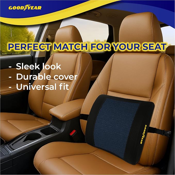 Goodyear Ergonomic Lumbar Support Pillow – Gel-Infused Cushion for Office Chairs and Car Seats, Premium Lower Back Support for Pain Relief and All-Day Comfort - Black