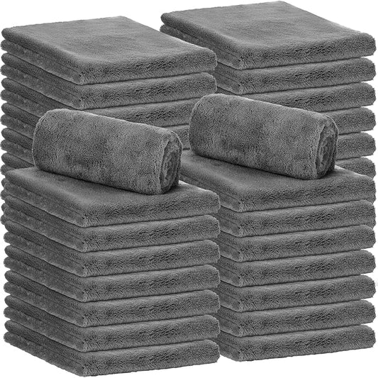 Shimeyao 30 Pcs 12.5 × 12.5 Inch Edgeless Microfiber Plush Towels for Cars Detailing Drying Wash Polishing Absorbent Cleaning Cloths, 500 GSM (Gray)