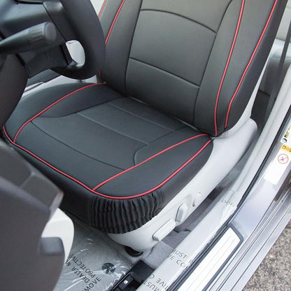 FH Group Front Set Faux Leather Car Seat Cushions - 2 Pack Seat Covers for Cars Trucks, SUV, Waterproof Car Seat Cover, Universal Fit, Black Red Trim