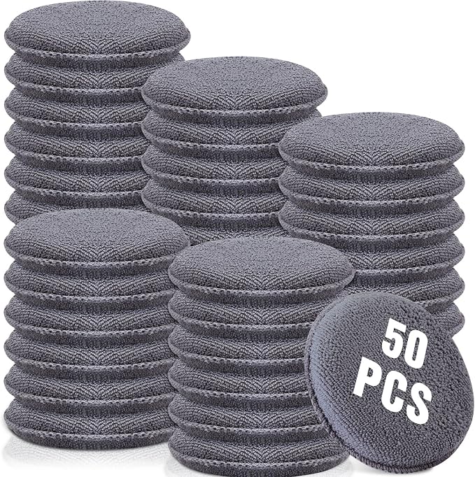 Tanlade 50 Pcs Car Detailing Microfiber Applicator Pad Wax Applicator Wash Microfiber Pads, 5 Inch Diameter (Grey)