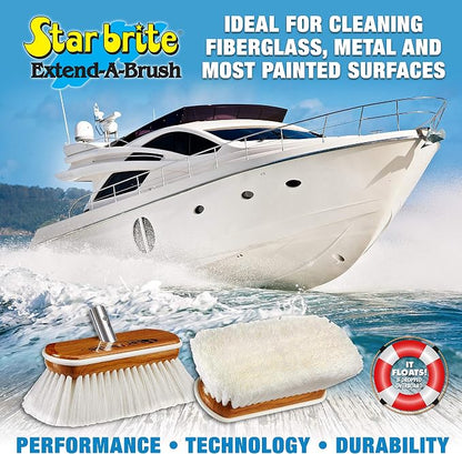STAR BRITE 8" Premium Cleaning Brush – Synthetic Wood Block with High-Density Star Prene Fibers for Boat Decks, Docks & Tough Surfaces – Fits Extend-A-Brush Handles – Stiff Bristle, White (040172)