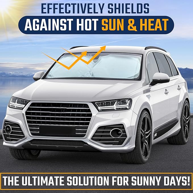 Econour Car Windshield Sun Shade, Automotive Window Sunshade, Universal Fit for Cars SUVs and Trucks, Blocks 99% Heat and UV Rays, Keeps Car Interior Cool, Sun Visor Summer Car Accessory