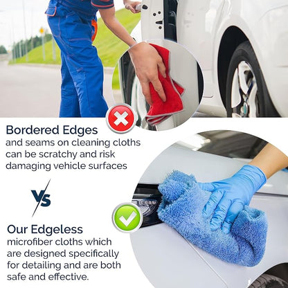 GREEN LIFESTYLE Chamois Cloth Microfiber Cleaning Cloth 6 Pack, Borderless Microfiber Towels Cleaning, Car Microfiber Towel, Drying Towels for Сars, Car Wash Towels (16" x 16", Blue) (6 Pack – 16x16)