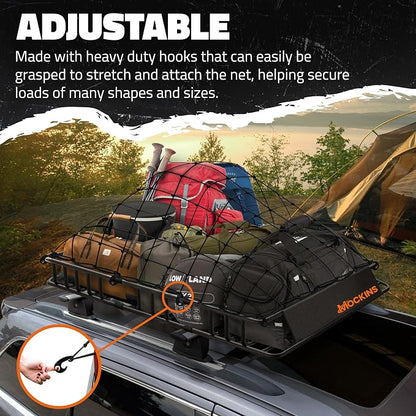 Mockins 39"x36" Elastic Cargo Net for Pickup Truck Bed, Cargo Racks & More | 6mm Thick Bungee Net with Hooks | Automotive Cargo Nets Stretching Up to 80"x75" | 4"x4" Heavy Duty Netting for Payloads