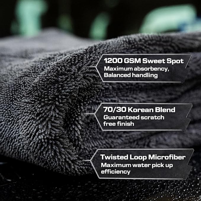 The Giant Giant 24"x36" Car Drying Towel – Ultra Absorbent 1200 GSM Twisted Loop Microfiber, Scratch-Free, Streak-Free, 70/30 Korean Blend – Includes Wash Mitt & Glass Towel for Auto Detailing