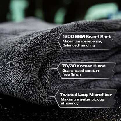 The Giant Giant 24"x36" Car Drying Towel – Ultra Absorbent 1200 GSM Twisted Loop Microfiber, Scratch-Free, Streak-Free, 70/30 Korean Blend – Includes Wash Mitt & Glass Towel for Auto Detailing