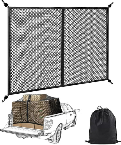 BUMBEE Truck Bed Cargo Net, Highly Elastic Double-Layered Stretchable up to 7ft x 7ft Small Mesh Durable Storage Organizer for Pickup Car Trunk SUV Boat