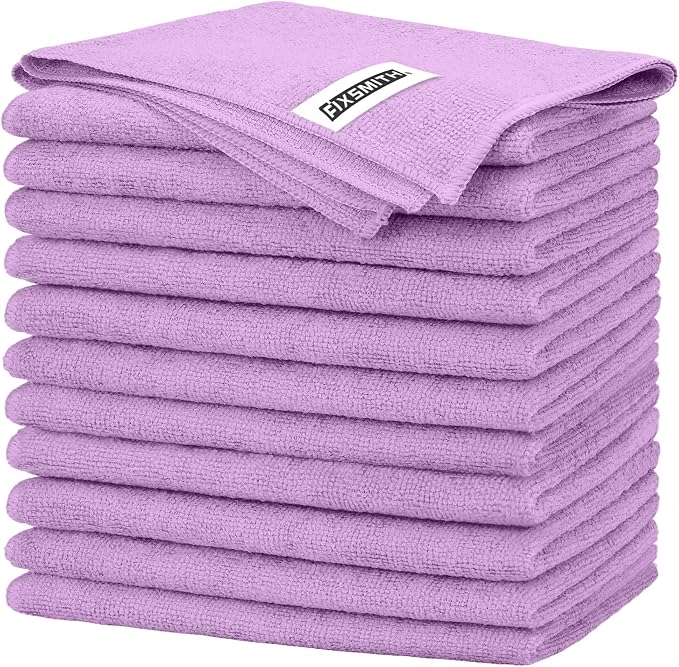 FIXSMITH Purple Microfiber Cleaning Cloth -Pack of 12, Highly Absorbent Cleaning Rags, 16"X12" All Purpose Cleaning Towels for Housekeeping, Kitchen, Car, Lint Free and Reusable Microfiber Towels