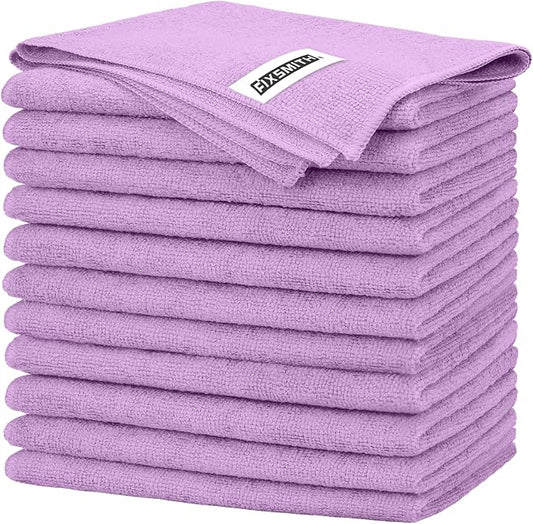 FIXSMITH Purple Microfiber Cleaning Cloth -Pack of 12, Highly Absorbent Cleaning Rags, 16"X12" All Purpose Cleaning Towels for Housekeeping, Kitchen, Car, Lint Free and Reusable Microfiber Towels