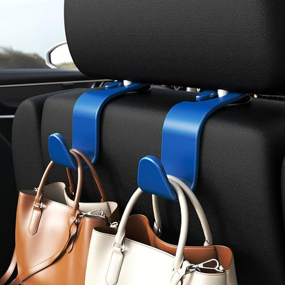 Amooca Car Seat Headrest Hook 4 Pack Hanger Universal Vehicle Car Storage Organizer for Handbag Purse Coat S Type Blue