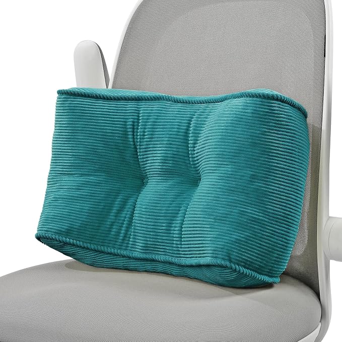 Lumbar Support Pillow for Office Chairs, Bite-Size Natural Latex Foam Back Support Pillow for Lower Back Pain Relief, Soft & Support Corduroy Desk Chair Cushion, M, Blue
