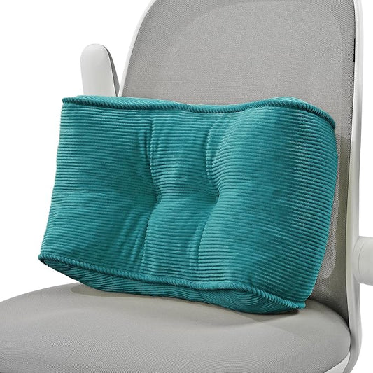 Lumbar Support Pillow for Office Chairs, Bite-Size Natural Latex Foam Back Support Pillow for Lower Back Pain Relief, Soft & Support Corduroy Desk Chair Cushion, M, Blue