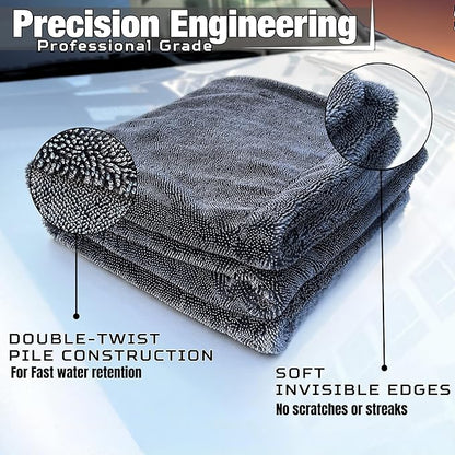 XL Car Drying Towel, 1300 GSM Professional Car Towel with Double Twisted Loop, Car Drying Towels Extra Large Super Absorbent, Microfiber Drying Towels for Cars, Trucks, SUVs - 40"x24", Gray
