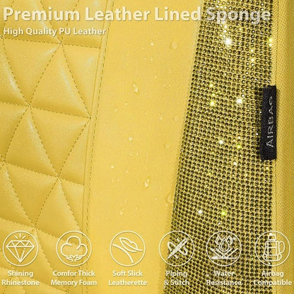 CAR PASS Yellow Bling Diamond Leather Car Seat Cover Full Sets,Waterproof Shining Glitter Sparkly Crystal Universal Fit for Automotive Truck SUV Cute Women Girl Airbag Compatable,All Yellow Rhinestone