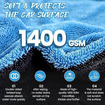 PUGPIU Microfiber Car Drying Towel Extra Large Super Absorbent 48"X24", 1400 GSM Flash Detail Car Wash Drying Towel Edgeless with Two Sided Soft Twisted-Loop, No Water Spots Streaks for Cars (Blue)