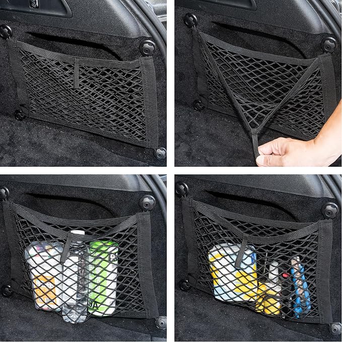 Universal 2 Pack Elastic Small Cargo Net Pocket Organizer Pouch Bag 14.3 x 9.5 inches RV Netting Storage Pocket with 8 Pieces Mounting Screws, Mesh Cargo Net for Car Trunk RV Storage