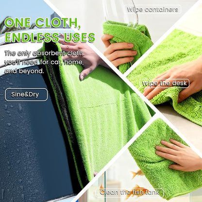 PUGPIU Car Drying Towel - 1400GSM Extra Large Super Absorbent Microfiber Towels for Cars 24"x36" - Large Edgeless with Twisted Loop, Lint-Free & Streak-Free for Auto Detailing, SUV, Truck (Green)