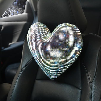 Bling Bling Rhinestones Car Seat Pillow for Driver Automotive Accessories for Women Ladies and Girls Auto Seat Headrest Cushion with Bling Rhinestone Colorful 2 Pieces