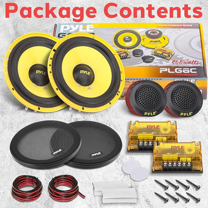 Pyle 2 Way Custom Component Speaker System-6.5” 400 Watt,with Electroplated Plastic Basket,Butyl Rubber Surround&40 Oz Magnet Structure-Wire Installation Hardware Set Included-PLG6C,Yellow (Pack of 4)