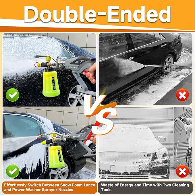 M MINGLE High Pressure Washer Gun with Foam Cannon, Foam Cannon Dual Connector Accessory, Car Wash Foam Gun Kit 1/4 Inch Quick Connector, 5 Pressure Washer Nozzle Tips