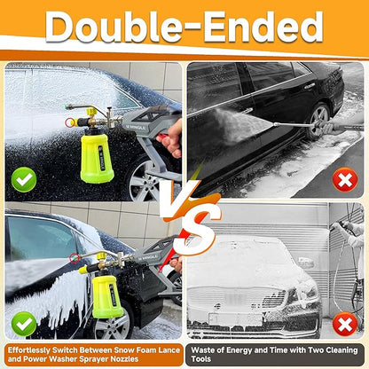 M MINGLE High Pressure Washer Gun with Foam Cannon, Foam Cannon Dual Connector Accessory, Car Wash Foam Gun Kit 1/4 Inch Quick Connector, 5 Pressure Washer Nozzle Tips