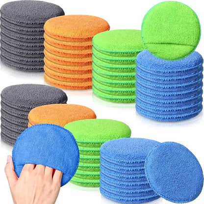 FillTouch 52 Pcs Microfiber Wax Applicator Pad 5" Diameter Soft Wax Pads for Car with Finger Pocket Cleaning Microfiber Polishing Care Foam Sponge for Cars, Truck, Boat, Motorcycle, RV, 4 Colors