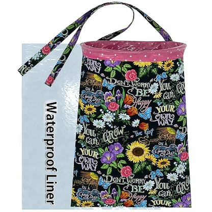 Car Trash Bag Hanging Front Seat Back Seat Headrest Console - Car Trash Bin with Reusable Waterproof Liner and Disposable Bags - Car Waste Basket (Large Pink/Sunflower)
