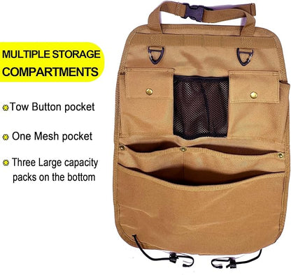 Car Seat Back Organizer with Multiple Pockets and Hooks (brown)