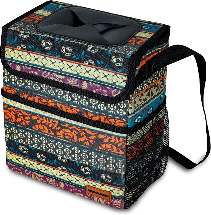 SIBOFUEGO Car Garbage Can Cute - Leak-Proof Car Trash Can with Lid and Storage Pockets, Car Trash Bin for Men and Women, Boho Aztec Essentials: Must-Have Car Interior Accessories (Boho Carnival)